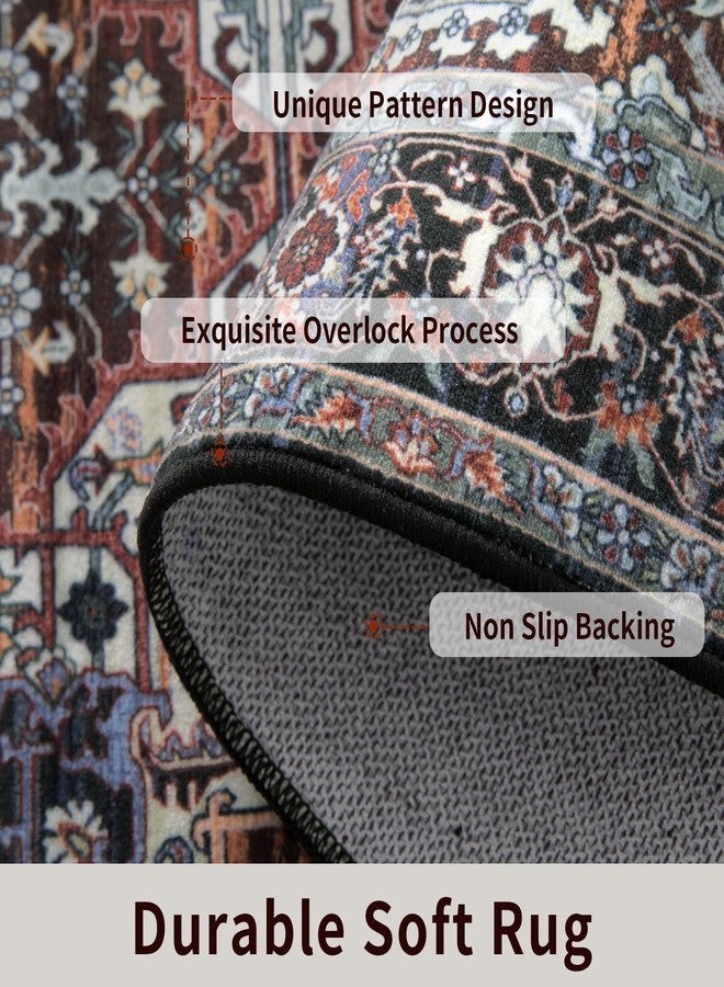 SERISSA 2x3 Rugs for Entryway, Washable Non Slip Small Area Rug Door Mat Indoor Entrance, Soft Low Pile Vintage Oriental Throw Carpet for Kitchen Bedroom Bathroom, Burgundy/Dark Teal - Image 3